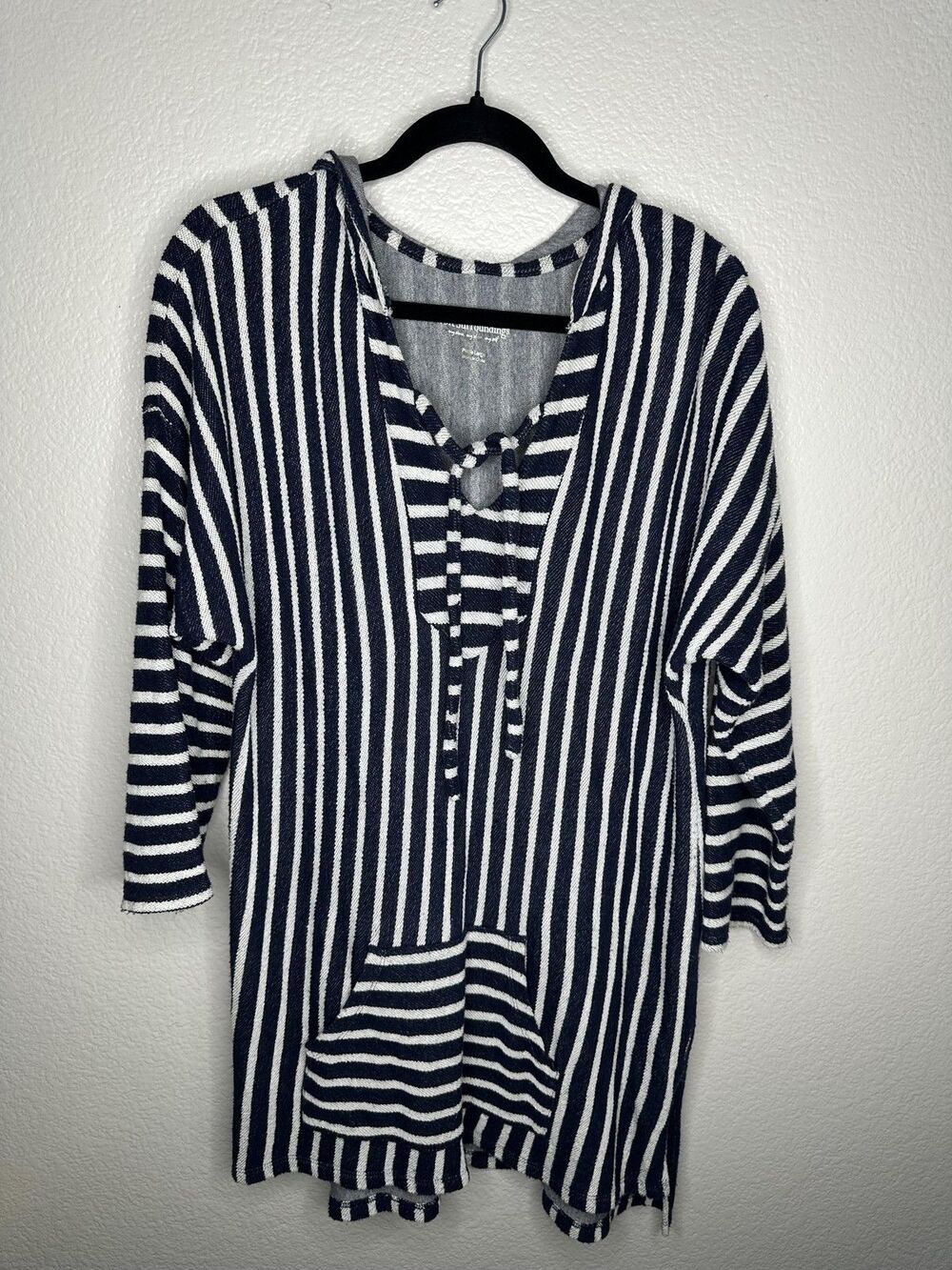 Soft Surroundings Sweater Womens Petite Small Blue Striped Hooded Tunic Pocket